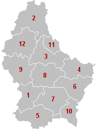 Harta administrativa Luxemburg impartita pe cantoane