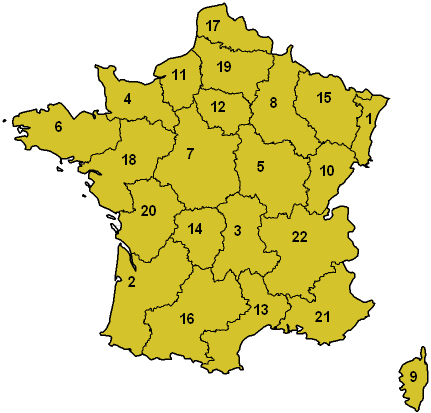 Harta administrativa Franta impartita pe regiuni